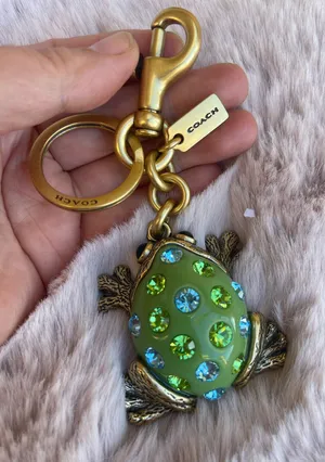 Coach FROG Green Crystals Keychain Bag Purse Key Charm Fob Brass Toad CBH11 thumbnail 1