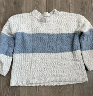 Knox Rose Cream and Dusty Blue Bouclé Stripe Sweater thumbnail 1