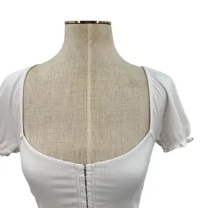 Aritzia Wilfred Free‎ Fortune Top Corset Puff Sleeve Ribbed White Size XS thumbnail 2