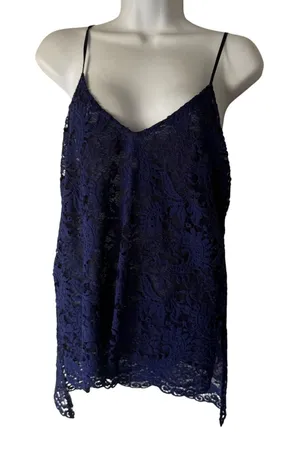 Zara Woman Navy Blue Lace Camisole‎ Tank Top V-Neck Whimsigoth Fairy thumbnail 1