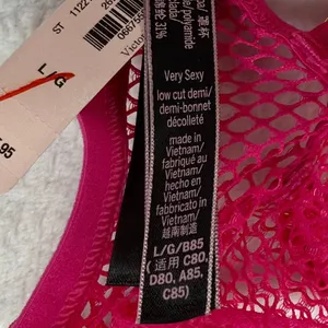 Victoria's Secret Very Sexy Low Cut Demi Unlined Fishnet Mesh Bra Pink Large NEW thumbnail 7