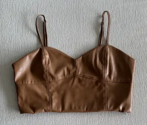 Brown Leather Women's Top Size L thumbnail 1