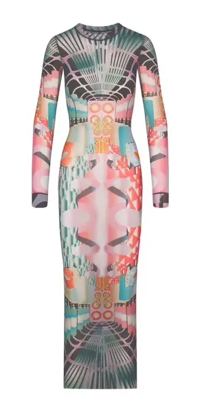 NWOT Skims Summer Mesh Long Sleeve Dress in Deco Train thumbnail 1