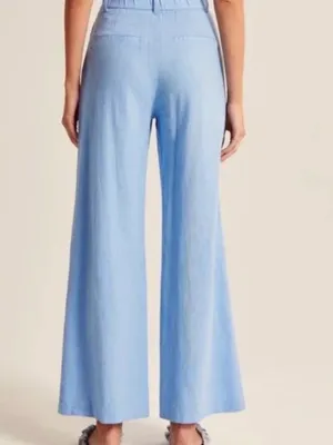 Abercrombie and Fitch Light Blue Pleated Linen Wide Leg Pants NWT Size XS thumbnail 2