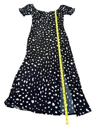 Petal & Pup Off the Shoulder Polka Dot Midi Dress 4 Black White Puff Sleeve Slit thumbnail 8