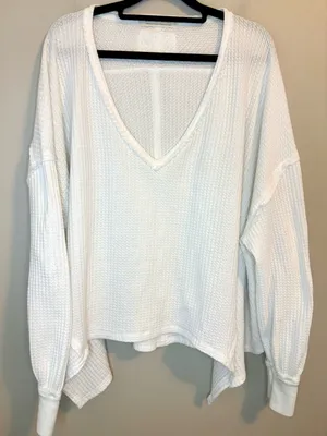 Free People We The Free White Waffle Knit Oversized Thermal Top S thumbnail 1