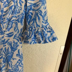 Lilly Pulitzer Shift Dress Blue 00 Womens Ruffle‎ Sleeve Lobster Print Mini thumbnail 6