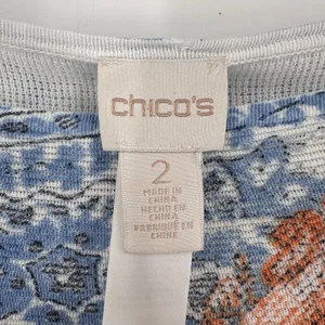Chico's Paisley Knit Top Size L Blue Orange Button Detail‎ Boho Boxy Beachy thumbnail 2