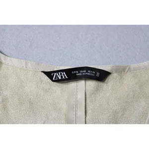 ZARA Ice Faux Leather Tunic Dress‎ Cream Tan Midi Shift Dress Pockets Medium thumbnail 6