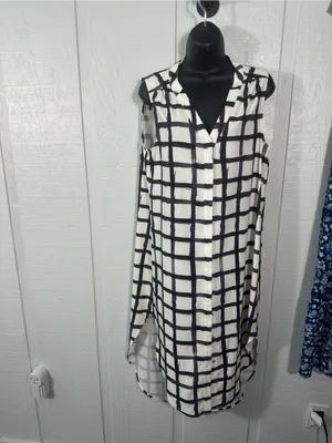 Crosby Black and White Button Down Dress Size Large EUC thumbnail 2