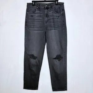 American Eagle Black Mom Straight Distressed Jeans thumbnail 4