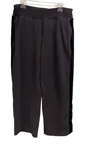Athleta Retroplush Sweatpants Velour Trim Snap Hem Wide Leg Size Large Black thumbnail 1
