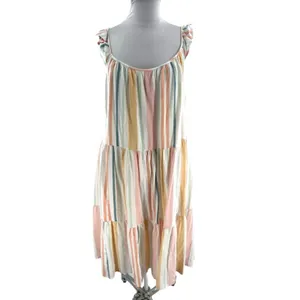 Rails‎ Capri Melon Stripped Ruffle Sleeve Tiered Dress Sz L thumbnail 3