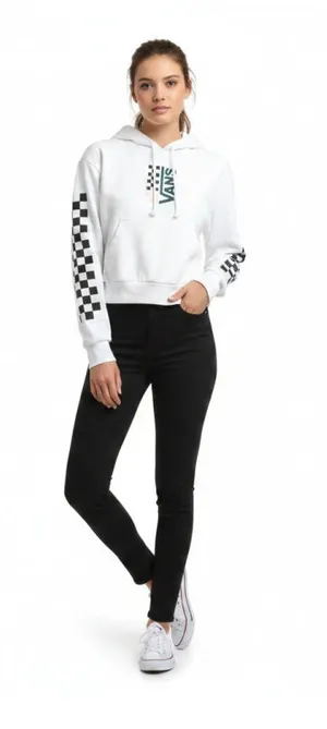 Vans “Off the Wall” White With Black Checkerboard Accent Fleece Lined Hoodie thumbnail 1