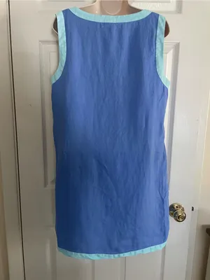 Sigrid Olsen Light Blue Sleeveless Linen Dress with Mint Trim thumbnail 2