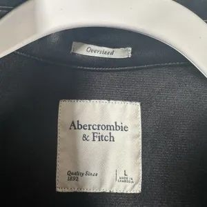 Abercrombie & Fitch Oversized Black Vegan Faux Leather Shirt Jacket Womens Large thumbnail 14