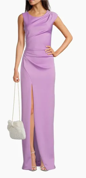 Black Halo Braden pleated side-slit column‎ gown in purple size 8 thumbnail 1