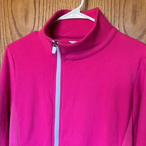 FOOTJOY Fleece Jacket‎ Women Medium Hot Pink Asymmetrical Zip Thumbholes Golf thumbnail 2
