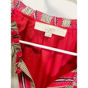 Loft Red White‎ Striped Drop Waist Mini Dress Long Sleeve Tie Cuff XS thumbnail 4