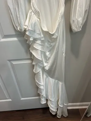 White Asymmetrical Ruffled Gown Mac Duggal Cut-Out 4 thumbnail 7