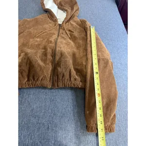 Ashley Sunrise Collection Corduroy Hooded Cropped Zip Sherpa Lined Jacket XL thumbnail 3