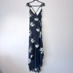 Lulus All Mine Navy Blue Floral Print High-Low Wrap Maxi Dress Large thumbnail 6