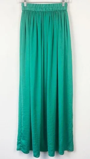 Mango CASUAL Maxi Skirt Green Satin Polyester Floor Length Elastic Waist XS thumbnail 2