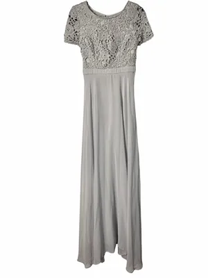 Maniju Romantic Cottagecore Lace Open Back Maxi Dress‎ Gray NWT Small thumbnail 3