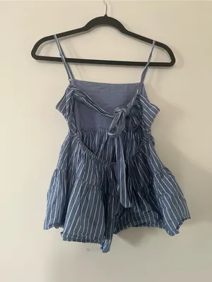 American Eagle Blue White Stripe Poplin Peplum Top Small 100% Cotton Coastal thumbnail 3