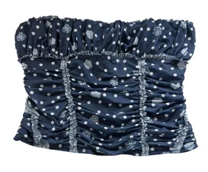 Free People Wait for Me Navy Polka Dot Floral Ruched Smocked Tube Top‎ NWT Med thumbnail 1