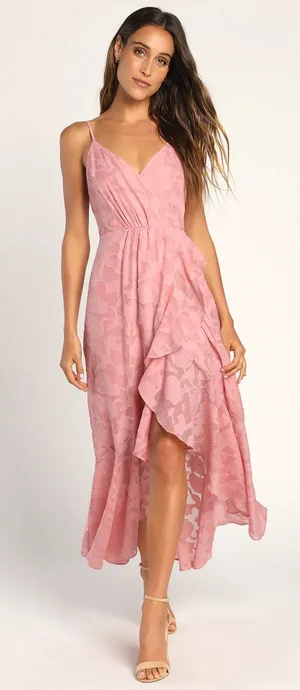 Lulus Near Your Heart Pink Burnout Floral High-Low Dress Women's Size Medium thumbnail 1