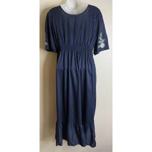 Violet Skies Womens Small Midi Dress Navy Blue Embroidered Boho Crochet Lace NEW thumbnail 3