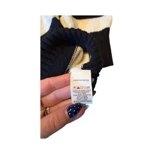 Hem & Thread Womens Black White Striped Quarter Zip Pullover Sweater Large thumbnail 3