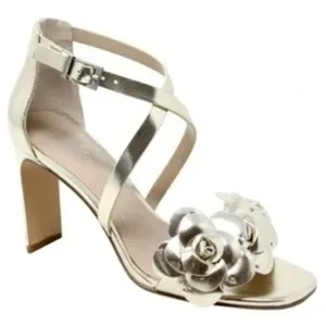 CHARLES BY CHARLES DAVID Strappy Gold Heels Flower Embellished - Size 8.5 thumbnail 1