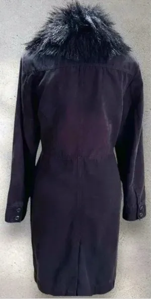 Vintage GUESS Faux Fur Mid Length Trench Coat RARE Jacket in Black Sz. Small thumbnail 1