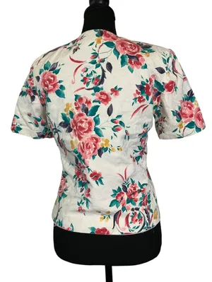 Pendleton Vintage Floral Button-Up Blouse with V-Neck and Short Sleeve thumbnail 3