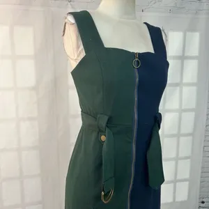 🔥5/$25 sale🔥 Green and Blue colorblock Sleeveless Midi Zip Up Dress Size Small thumbnail 2