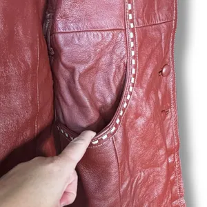 Vintage 70s Burgundy Leather Longline Trench Coat White Whipstitch Western Ranch thumbnail 7