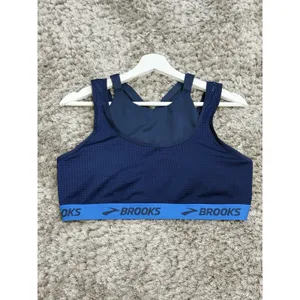 Brooks Running Sports Bra Womens Blue Mesh Strappy High Neck Crop Top Size L thumbnail 3