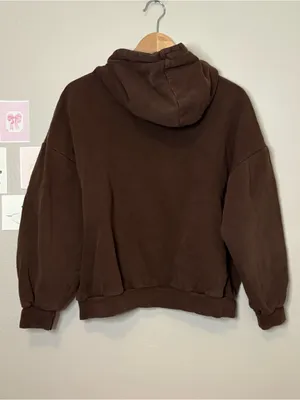 Pull and bear ASOS brown earthy trendy hoodie cotton autumn fall influencer prep thumbnail 2