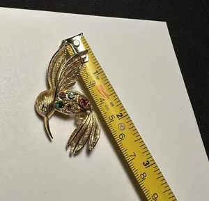 Napier Hummingbird Bird Multi Color Rhinestone Gold Tone Brooch Pin Signed thumbnail 3