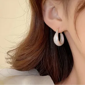 Elegant Gold and White Hoop Earrings thumbnail 2