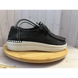 Hey Dude Wendy Rise Loafers Womens 7 Black Canvas Sparkle Platform Slip On thumbnail 4