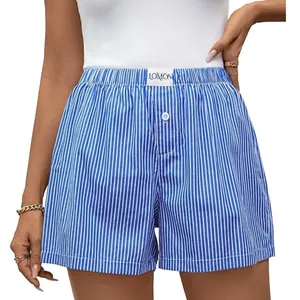 NWOT ~ Women's Blue & White Pinstripe Summer Cotton Lounge Boxer Shorts ~ LARGE thumbnail 1