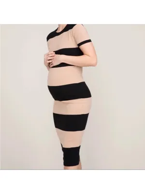 Hatch The Eliza Short Sleeve Maternity Midi Dress Striped Pink Size 2/M thumbnail 10
