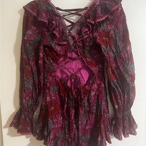 Olivaceous Floral Ruffle V-Neck Dress thumbnail 6