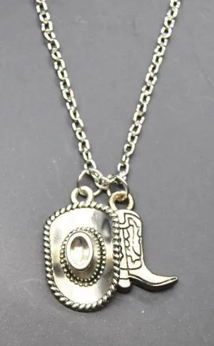 Minimalist Cowboy Boot and Hat Necklace Silver thumbnail 1