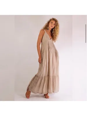 Free People Frankie Pintuck Maxi Dress Sand Women’s S Prairie Boho Western Lagen thumbnail 3