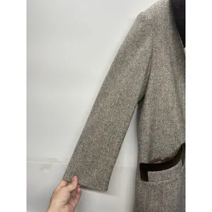 Vintage Noble Fashion Wool Coat Women’s | Herringbone Tweed Long Overcoat thumbnail 4