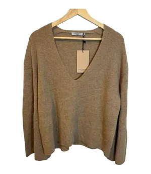 M.M. LaFleur Sophie 100% Cashmere Sweater XL Deep Flax Knit V-Neck Bell Sleeve thumbnail 4